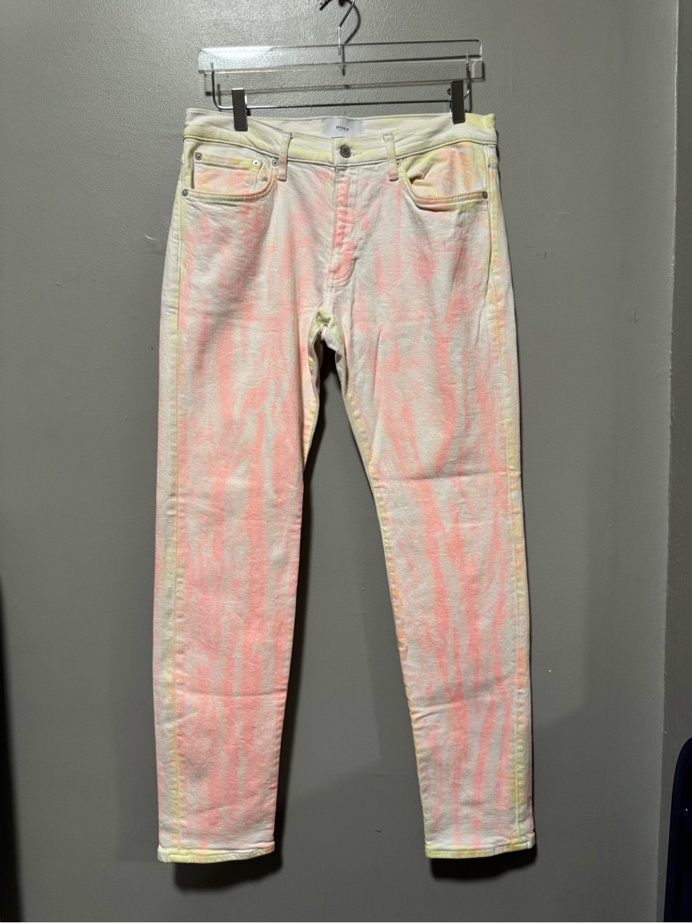 Ovadia New York Slim Jeans Men’s 32 Pink Yellow Printed Denim S20